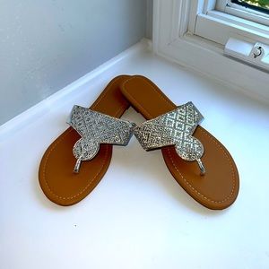 Silver rhinestone thong sandals NWOT